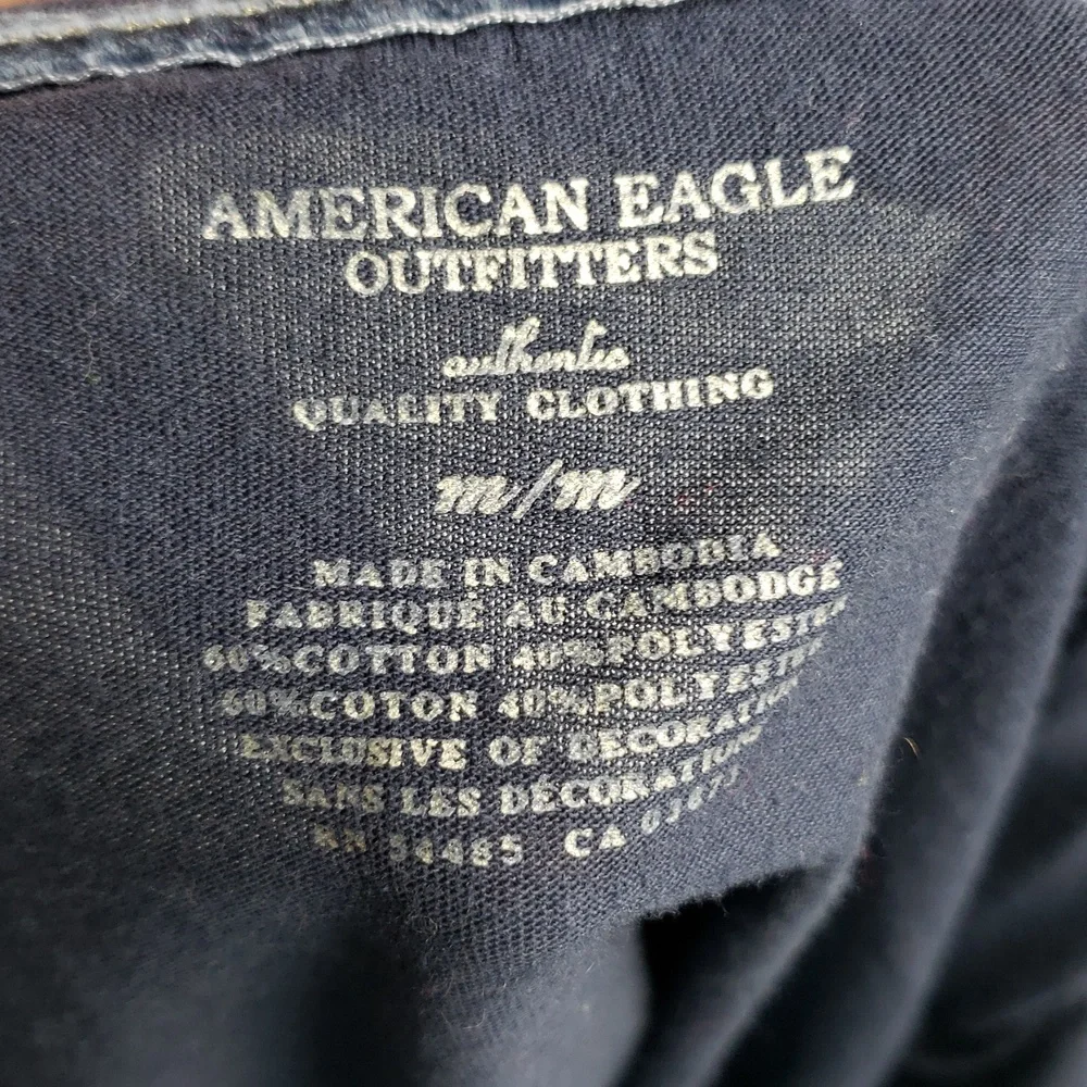 American Eagle Ribbed Knit Long Sleeves Fitted Top Size M Blue Preppy 90s Blue